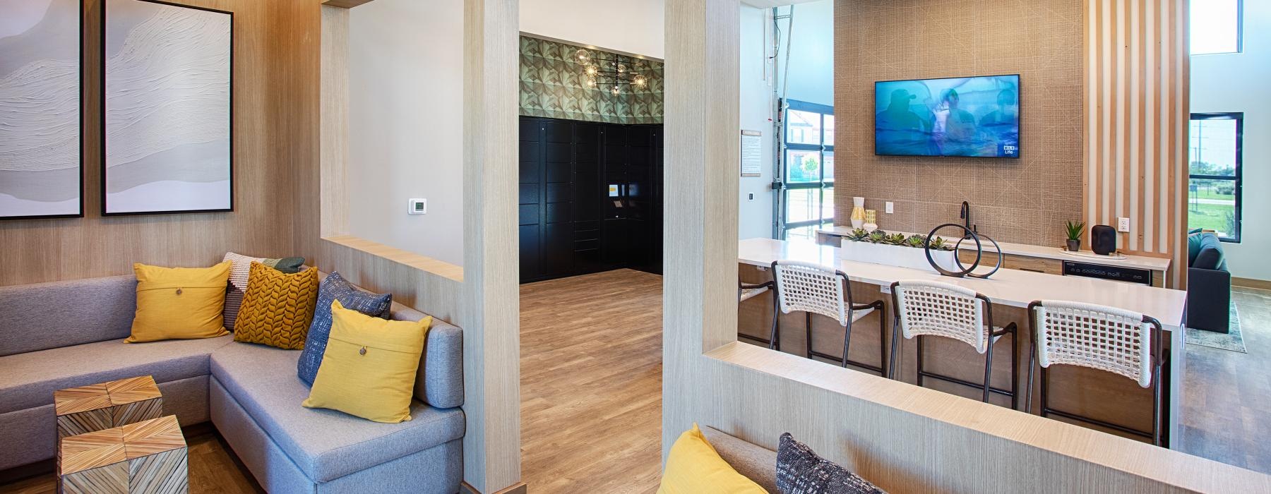 Beautiful clubroom with lounge seating and natural lighting